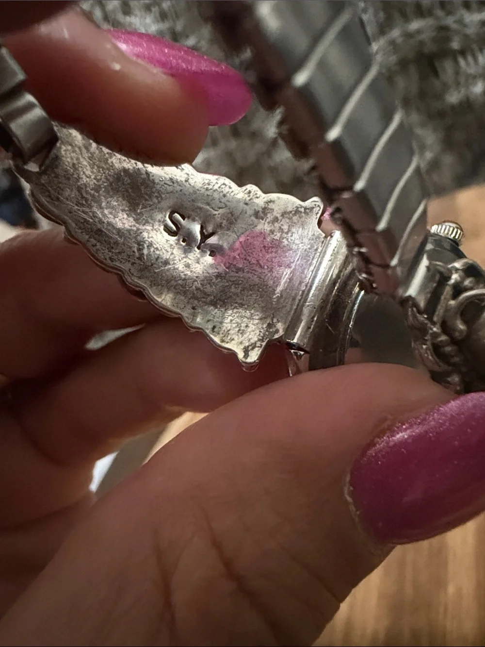 Sterling Silver Navajo Turquoise Coin Watch Bracelet by Simon or Sally Yazzie